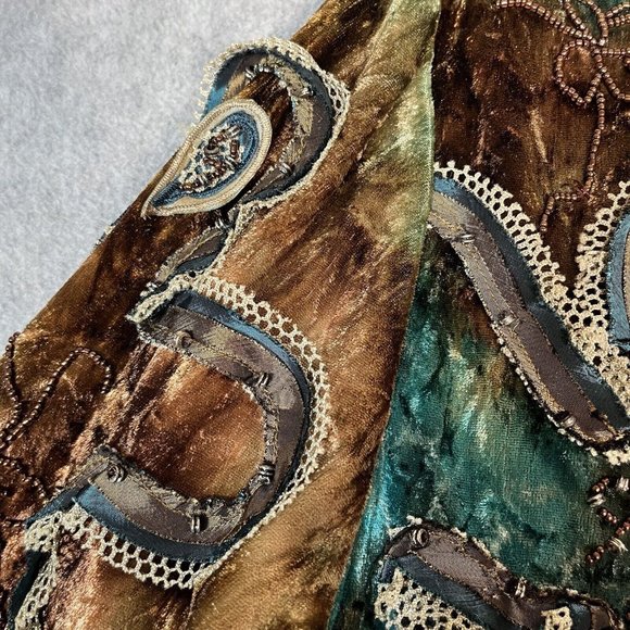 Obstinee By Ika Jacket 6 Teal Brown Velvet Beaded Art to Wear Embroidered Artsy - Picture 15 of 16